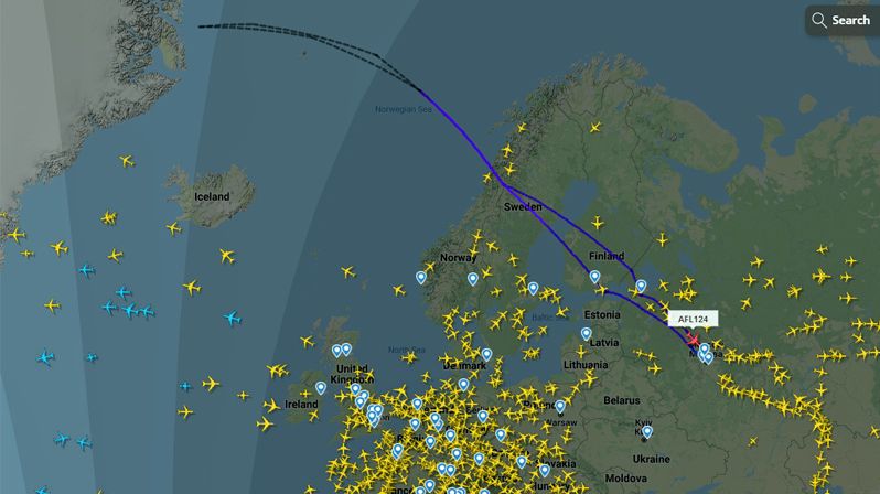 Boeing Aeroflotu z Moskvy do New Yorku to před Grónskem otočil